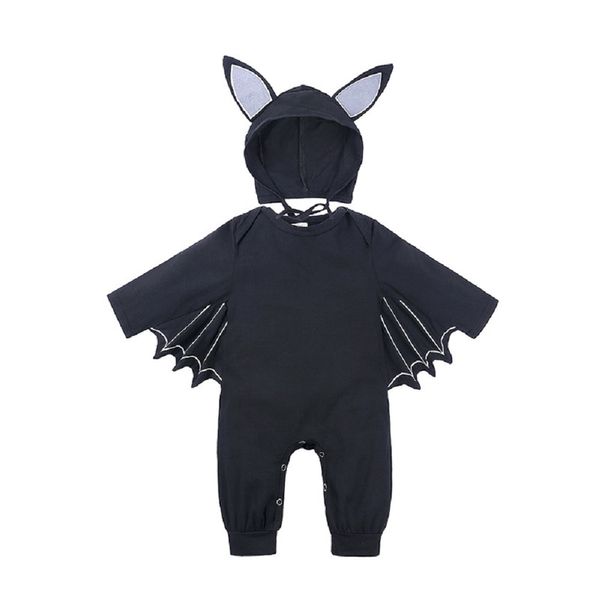 Bebé niños ropa disfraz de halloween capa de murciélago mameluco infantil abrigo de bebé alas de murciélago conjunto de sombrero para niños pequeños niñas mono largo 3-24 m 210413