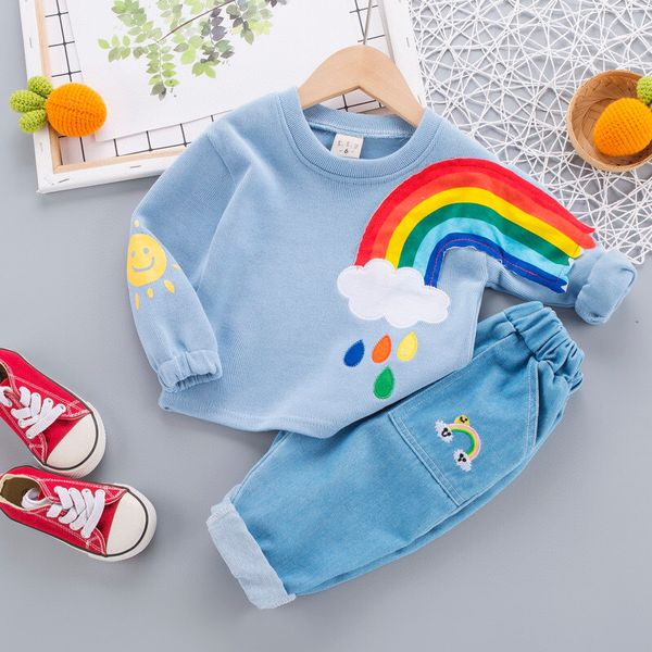 Bébé garçons vêtements tenue arc-en-ciel infantile enfants t-shirt hauts pantalon Denim tenue automne enfants vêtements 1-4 ans