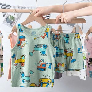 Babyjongens set zomer peuter cartoon cartoon dier casual tanktop pamas sets korte mouwen shorts pak 2 3 4 5 6 7y l2405