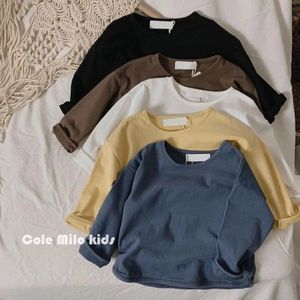 T-shirts en coton pour bébés garçons et filles, couleur unie, hauts à manches longues, amples, décontractés, printemps-automne, 240326