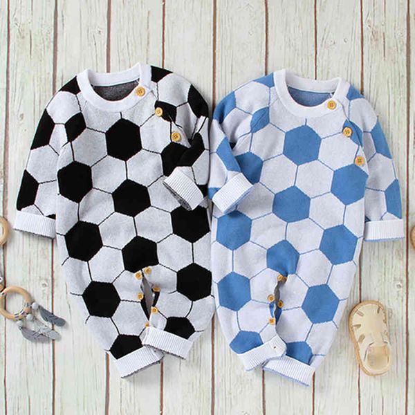 Bébé Garçons Football Jacquard Barboteuses Vêtements Automne Hiver Infantile Garçon Coton Enfants Tricot À Manches Longues 210429