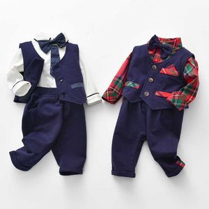 Baby jongens gentleman kleding set geboren 1ste verjaardag formele outfit voor jongen baby herfst 3 stks doopkleding pak 210615
