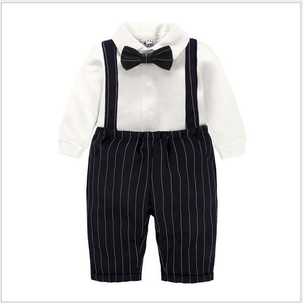 Bébés garçons Gentleman Style de vêtements Ensembles bébé garçon chemise blanche à manches longues avec l'ensemble Costume Toddler Enfants Pantalons Bowtie + rayé Jarretière