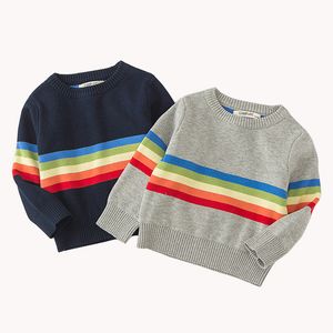 Bébé garçons fille vêtements coton tricot mode enfants rayure arc-en-ciel pull Cardigan enfants manteau 210429