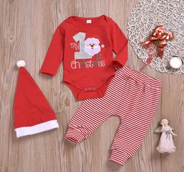 Baby Boys Girl Clothing Rompersstripe Pantshat 3piece Set rojo mi primer traje de algodón de Navidad ropa 024m7839074