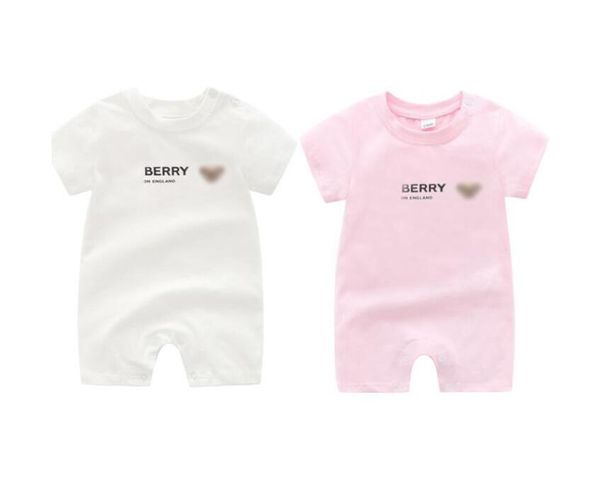 Bébé Garçons Filles Marque Barboteuses D'été Enfants Dessin Animé Ours À Manches Courtes Combinaisons Nouveau-Né Coton Lettres Imprimé Onesies Infant Romper Toddler Vêtements 0-24 Mois