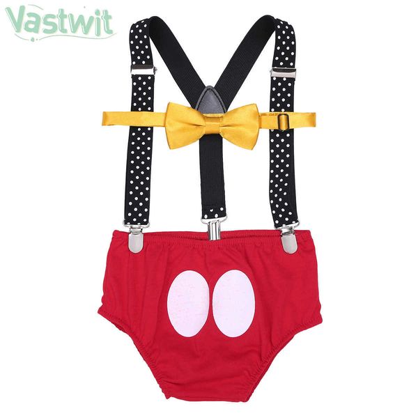 Bébé Garçons Filles Cake Smash Outfit Premier Anniversaire Bowtie Bloomers Bretelles Réglables Vêtements Mini Souris 3pcs Set 0-18 Mois G1023