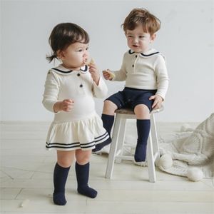 Baby jongens meisjes kleding broer zus matching outfits peuter jumpsuit romper Spaanse katoenen jurk geboren overall 211011