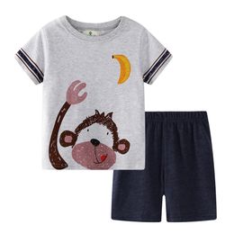 Bébés garçons layette Pyjama Cartoon Tops T-shirt Tenues Shorts Set animaux Singe Costume Coton Mode Bebek Giyim