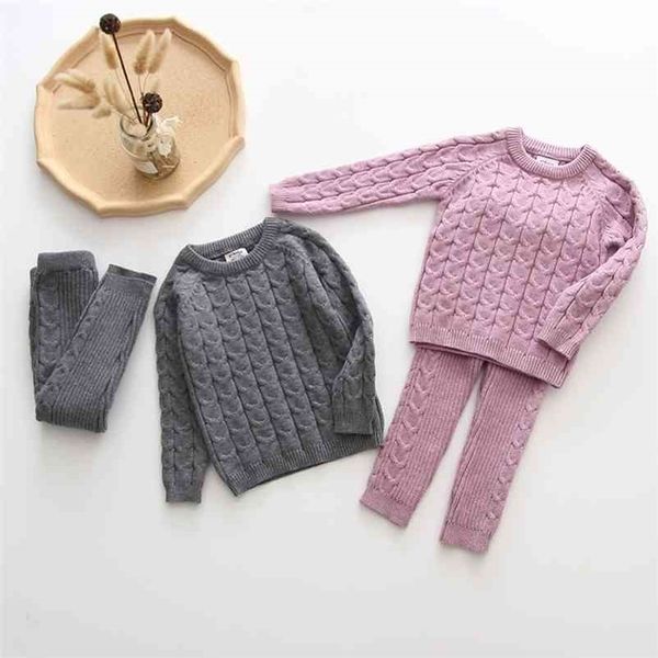 Conjuntos de ropa para bebés, niños y niñas, suéter y pantalones de otoño e invierno, chándales de punto para niños, conjunto de sudaderas con capucha para niños pequeños, 210521