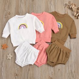 Baby Jongens Meisjes Kleding Sets Lange Mouw Rainbow Printed Top + PP Shorts 2 stks / set Herfst Pak Boutique Kinderkleding Sets M2969