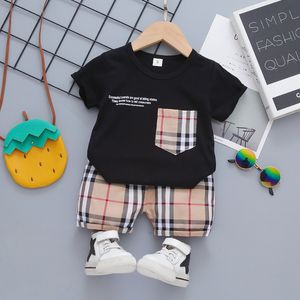 Baby Boys Girls Clothing sets Plaid Toddler Infant Summer Clothes Kids tenue Short Sleeve Casual T-shirt 8494