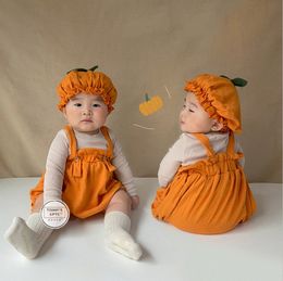 Baby Boys Girls Halloween Cosplay Yellow Pumpkin Rompers Nou nouveau-né vêtements avec des vêtements de robe de nouveau-nés de nouveau-nés