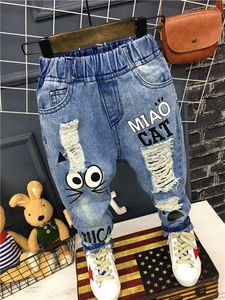 Baby Boys Girls Jeans Pants New Children Trousers 1-7Yrs Boys Girls Jeans Boys Casual Pants Cartoon Cat Jeans For Kids 210303