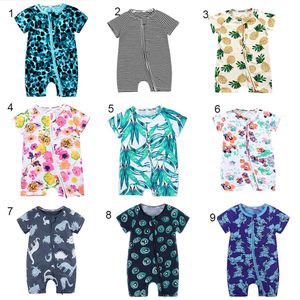 Bébé garçons filles ananas fruit Floral Romper INS Nouveau-né Feuilles fleurs rayées enfants d'été Zipper Dinosaur vêtements d'escalade C4317 Jumpsuits