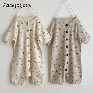 Baby jongens meisjes rompertjes herfst half mouw knop baby kinderen jumpsuit schattige bloemen katoenen kleding baby boutique kleding 0-24M LJ201023