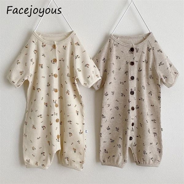 Bébé Garçons Filles Barboteuses Automne Demi-manches Bouton Infant Enfants Combinaison Mignon Floral Coton Vêtements Bébé Boutique Vêtements 0-24M LJ201023