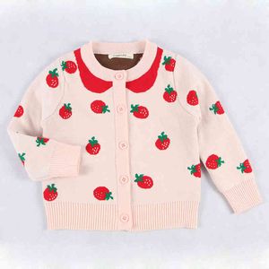 Bébé Garçons Filles Fraise Impression Cardigan Manteau Enfants Vêtements À Manches Longues Tricoté Enfants 210429