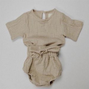 Baby jongens meisjes pakken zomer ins mode kinderen sets linnen casual tops + shorts schattige peuter kleding 210521