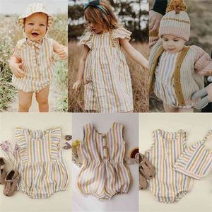 Baby Boys Girls Summer Rainbow Romper en lin et coton Belle Bubble Playsuit Vêtements pour tout-petits Onesie 210619