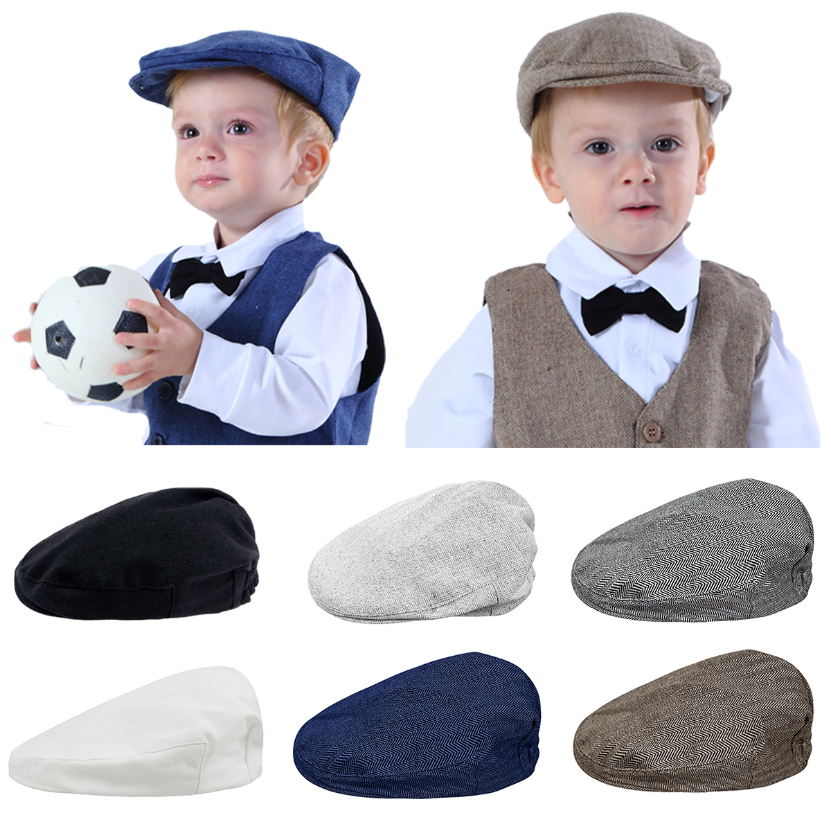 Baby Jungen Fischgräten Flacher Hut Kinder Kind elastische Baskenmützen Hüte Kinder Party Cap Säuglingsmütze Kleinkind Deckel Vintage Driver Caps