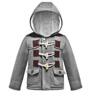 Bébé Garçons Veste Automne Hiver Chaud Coton Enfants Loisirs Fermeture Éclair À Trois Boutons Boucle À Capuche Manteau 1-5 Ans Enfant Vêtements 211203