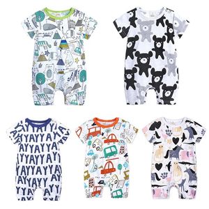 Bébé Garçons Combinaison Été À Manches Courtes Romper Filles Vêtements Tenue Nouveau-né Crewneck Body Cartoon Zoo Animal Cars Chemise 210413