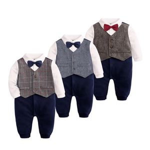 Baby jongens jumpsuits lente atumm uit één stuk outfits gentleman roupas jumpsuit peuter jongen kleding rompertjes pasgeboren kleding