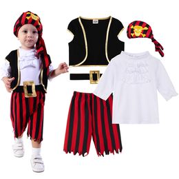 Baby jongens piraten kostuum romper baby kapitein cosplay jumpsuit geboren carnaval outfit jaar speelsuit voor bebe ropa kleding 240411