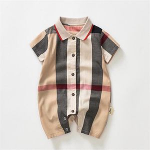 Barboteuse à carreaux pour bébés garçons, combinaison à revers simple boutonnage, combinaison de styliste pour nouveau-né, vêtements décontractés 243F