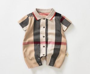 Baby Jongens Plaid Romper Peuter Kids Revers Single Breasted Jumpsuits Designer Baby Onesie Pasgeboren Casual kleding3191928