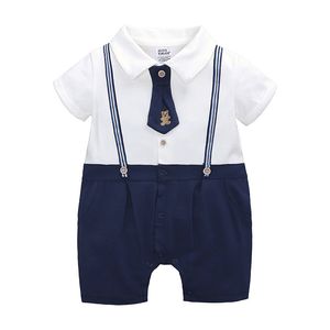 Bébé garçons barboteuses nouveau-né été coton infantile Costumes vêtements cravate à manches courtes vêtements pour enfants marine une pièce 210413