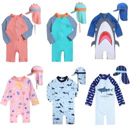 Baby Boys Swimsuit Long Manches Swimwear One Piece For Kids Toddler Cartoon Upf50 + Rash Gardes Bathing Fulging Fssuile Korea Sets L2405