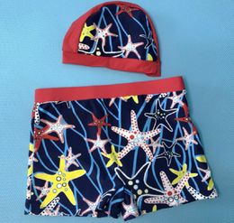 Pantalones cortos de traje de baño para bebés Niños Pantalones de baño de playa y gorra para nadar en la playa de verano (2-10T, azul)