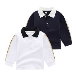 Baby Boys Turn-Down Collar T-shirts Otoño Niños Camiseta de manga larga Estilo de caballero Niños Algodón Casual Tops Camisetas Boy Camisas Ropa para niños