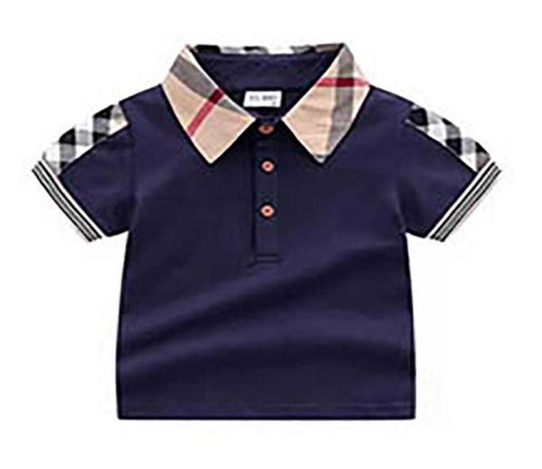 Camisetas con cuello vuelto para bebés, camiseta a cuadros de manga corta para niños de verano, camisetas informales de algodón estilo caballero, camisetas para niños, precio al por mayor 7485296