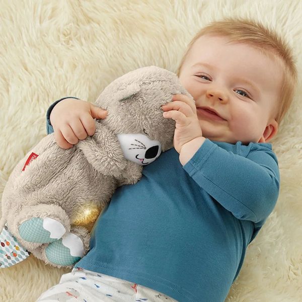 Baby Breath Bear apaise Otter Toy en peluche poupée enfant apaisant Musique Sleep Companion Sound and Light Gifts 240411