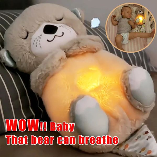 Bébé respirant ours apaisant la loutre en peluche jouet kids music music compagnol sound and light cadeau 240325