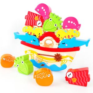 Bébé Lumineux Océan Forme De Poisson Équilibre Jouet Empilable Pour Toddler Montessori Jouets Éducatifs En Bois Pour Enfants Blocs De Tri LJ201113