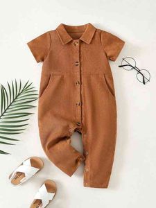 Combinaison chemise en velours côtelé boutonnée sur le devant pour bébé SHE