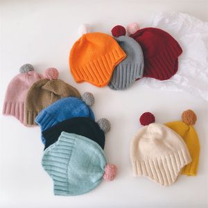 Bonnet de bébé mignon tricoté pompon épais chaud fille garçon chapeau Beanie hiver oreille Muff enfants chapeaux Bonnet Muts pour nouveau-né 20220905 E3