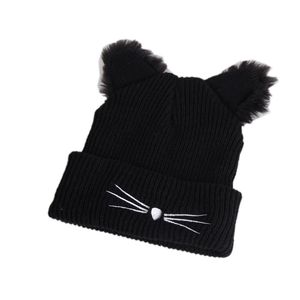 Bébé Caps Oreilles De Chat Noir Femmes Chapeau Tricoté Acrylique Chaud Hiver Bonnet Crochet Chapeaux 20220902 E3