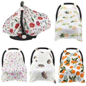 Housse de siège de voiture pour bébé respirant doux mousseline coton infantile siège de voiture auvent impression mousseline gaze nouveau-né panier couvre