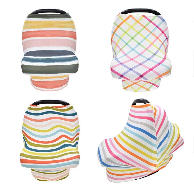 Baby Car Seat Cover Canopy Rainbow Stripe Nursing Cover Multi-use Stretchy Infinity Scarf Breastfeeding Shopping Cart Cover