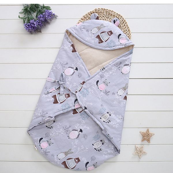 Bebé Mantas de dibujos animados nuevo espesado Algodón Infantil Swaddle Sombrero Sobre Stro Stroller Wrap Ropa de cama recién nacida Edredón para niños LJ201105