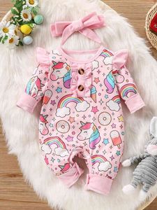 Baby cartoon grafische jumpsuit hoofdband zij