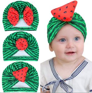 Bebek Karikatür Karpuz Bere kap Sevimli Bebek Ilmek Headwrap Türban Yenidoğan Yaylar Hint şapkası Çocuk Kız Erkek Bonnet Şapkalar Saç Aksesuarları