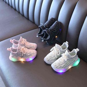 Baby casual niet-slip zachte zool hardloopschoenen kinderen gloeiende sneakers voor kinderen nieuwe lucht gaas lichtgewicht ademende sneakers g220527