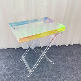 Chaises bébé Portable pliant acrylique Transparent coloré luxe Table basse chevet canapé côté mode support accessoires de rangement tir l230824