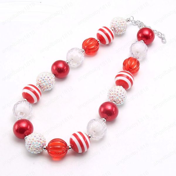 Collier de perles ABS épaisses rouge + blanc pour bébés enfants, bijoux de fête à la mode pour filles, collier rond en bubblgum, offre spéciale